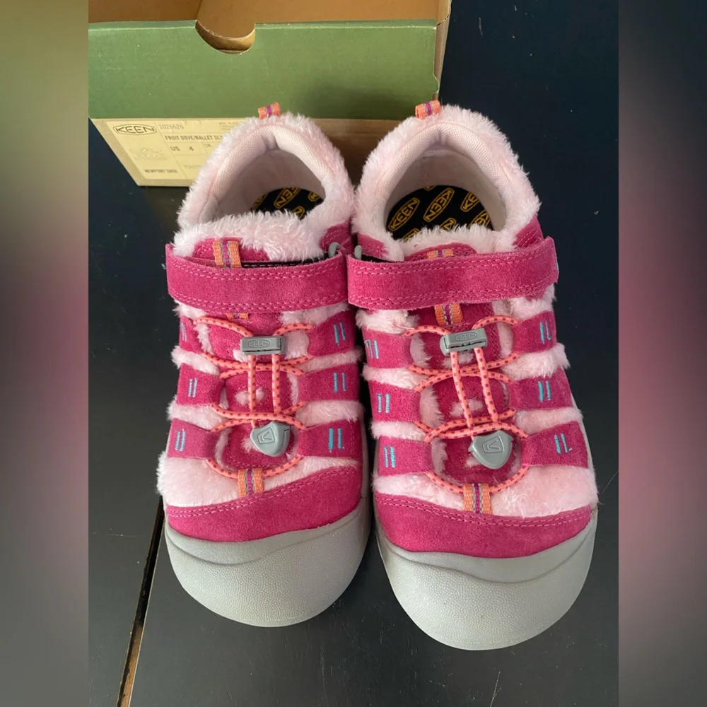 NIB Keen Girls Fruit Dove/Ballet Slipper Newport Shoe Winter Fur Sneakers Sz 4 - Picture 5 of 7